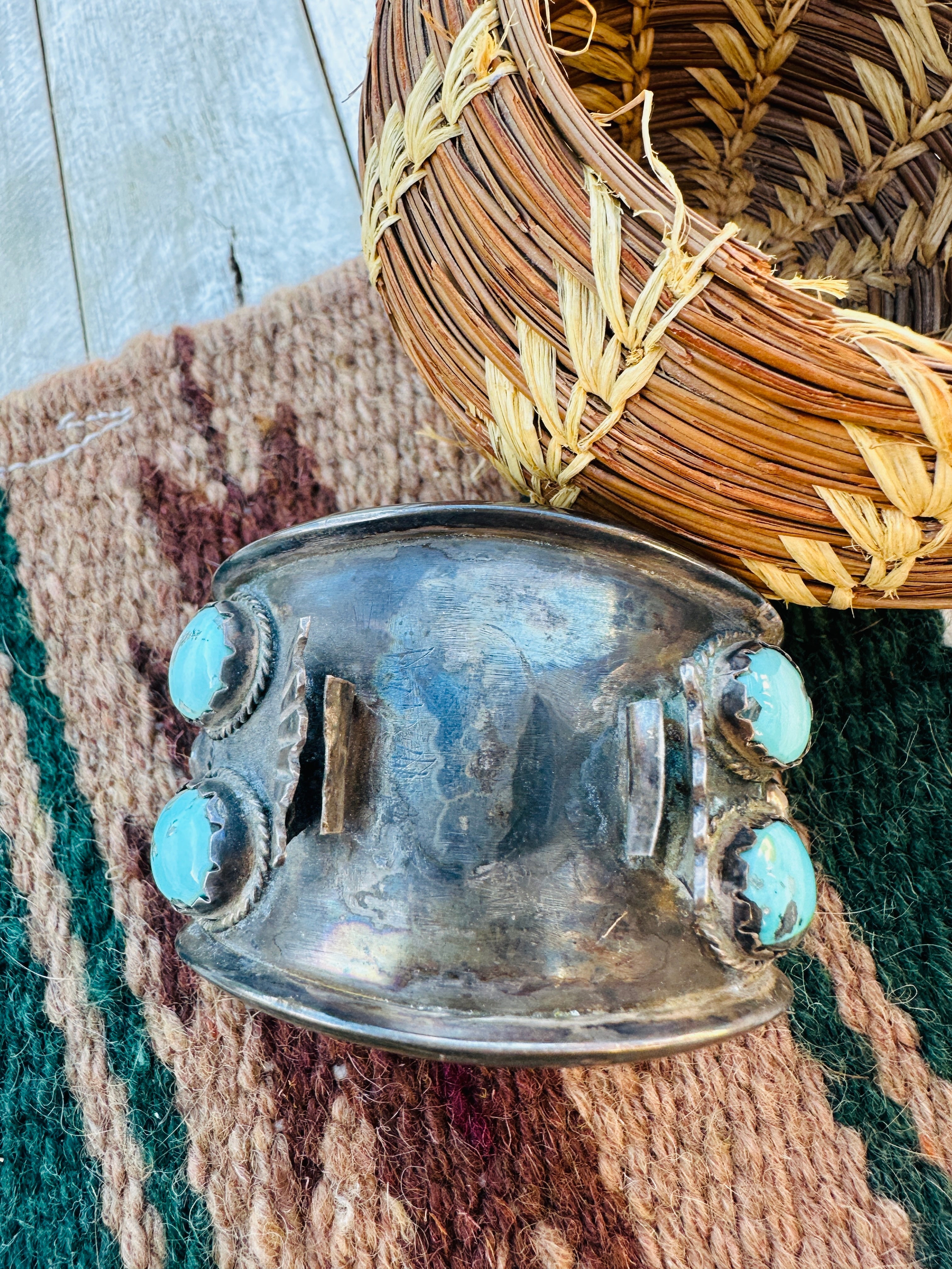 Handcrafted Old Pawn Sterling Silver & Turquoise Watch Cuff Bracelet